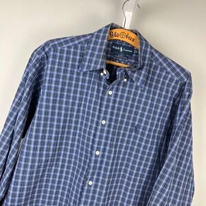 Polo Ralph Lauren Blake Shirt Mens M Blue Plaid 100% Two-Ply Cotton Button Down